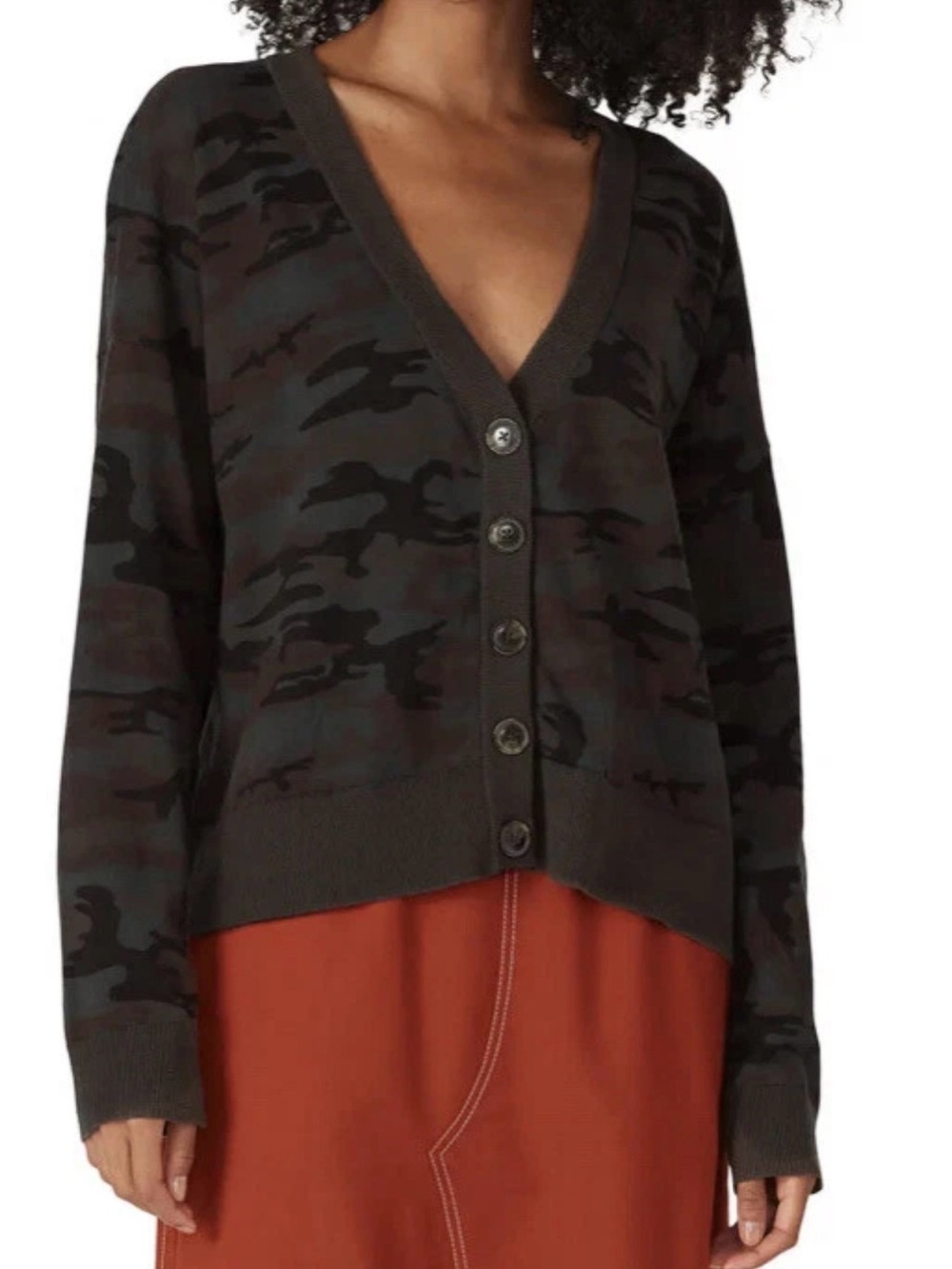 Sanctuary Deep V-neck Let’s Hang camo cardigan